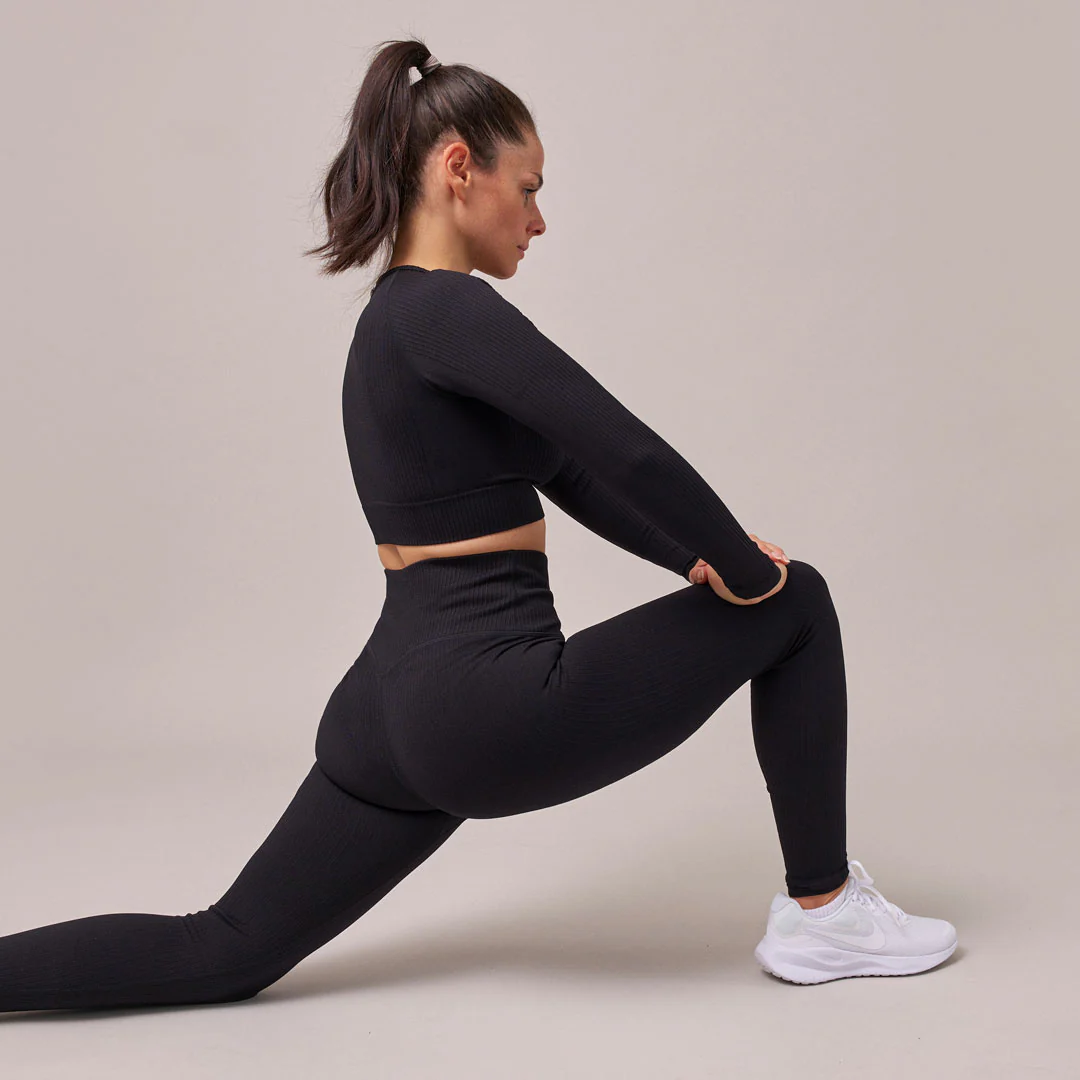 Gerippte Leggings | Schwarz - Image 4