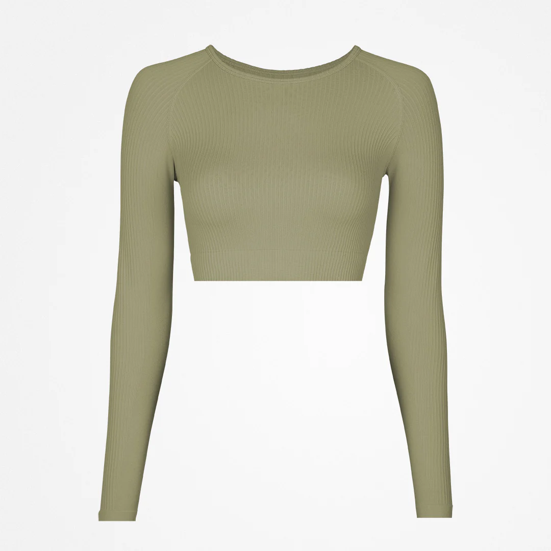 Geripptes Sportshirt langarm Damen | Pastellgrün - Image 10