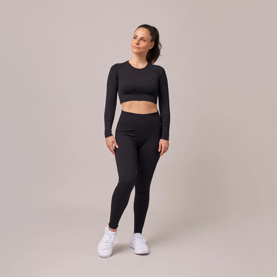 Geripptes Sportshirt langarm Damen | Pastellgrün - Image 2