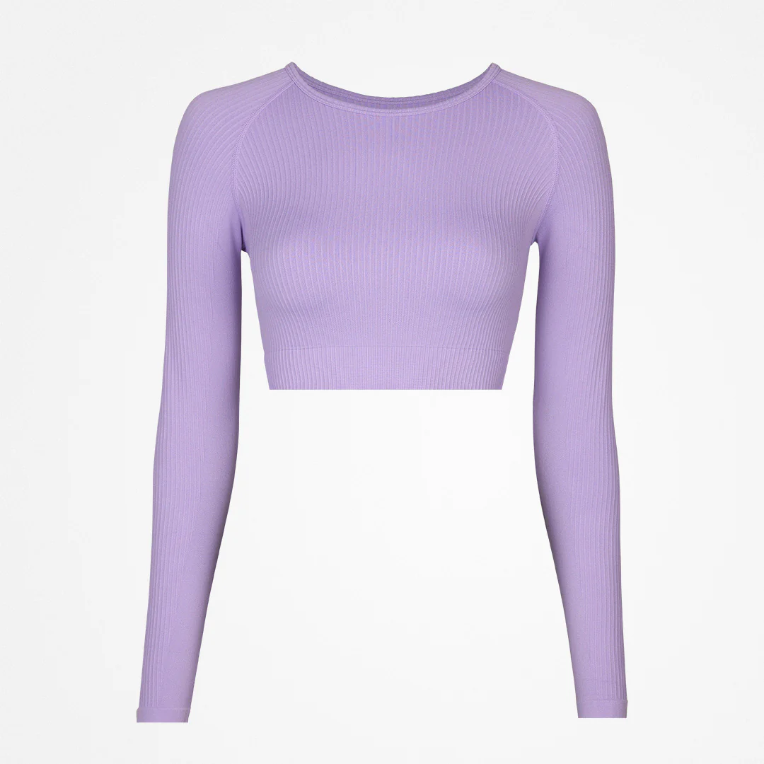 Geripptes Sportshirt langarm Damen | Pastelllila - Image 10