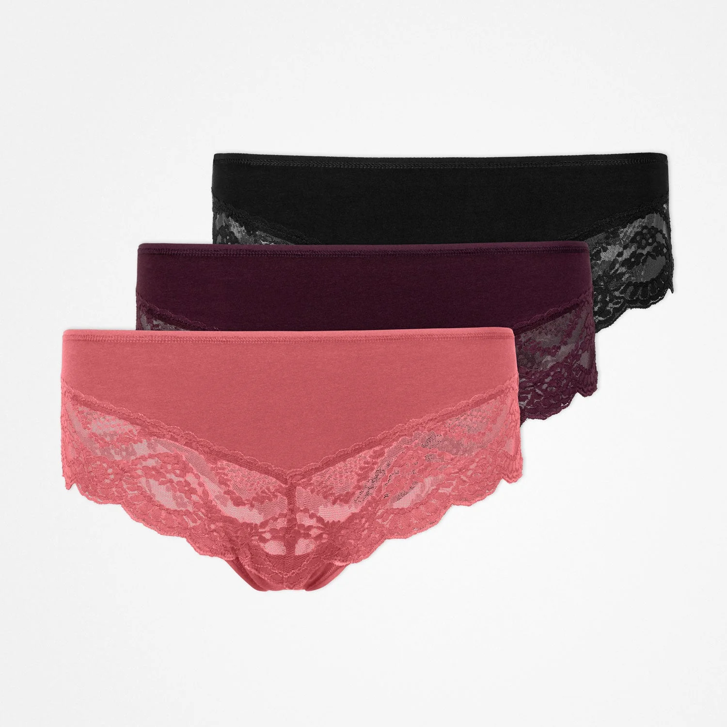 Hipster Panties mit Spitze | Mix (Mauve/Weinrot/Schwarz) - Image 12