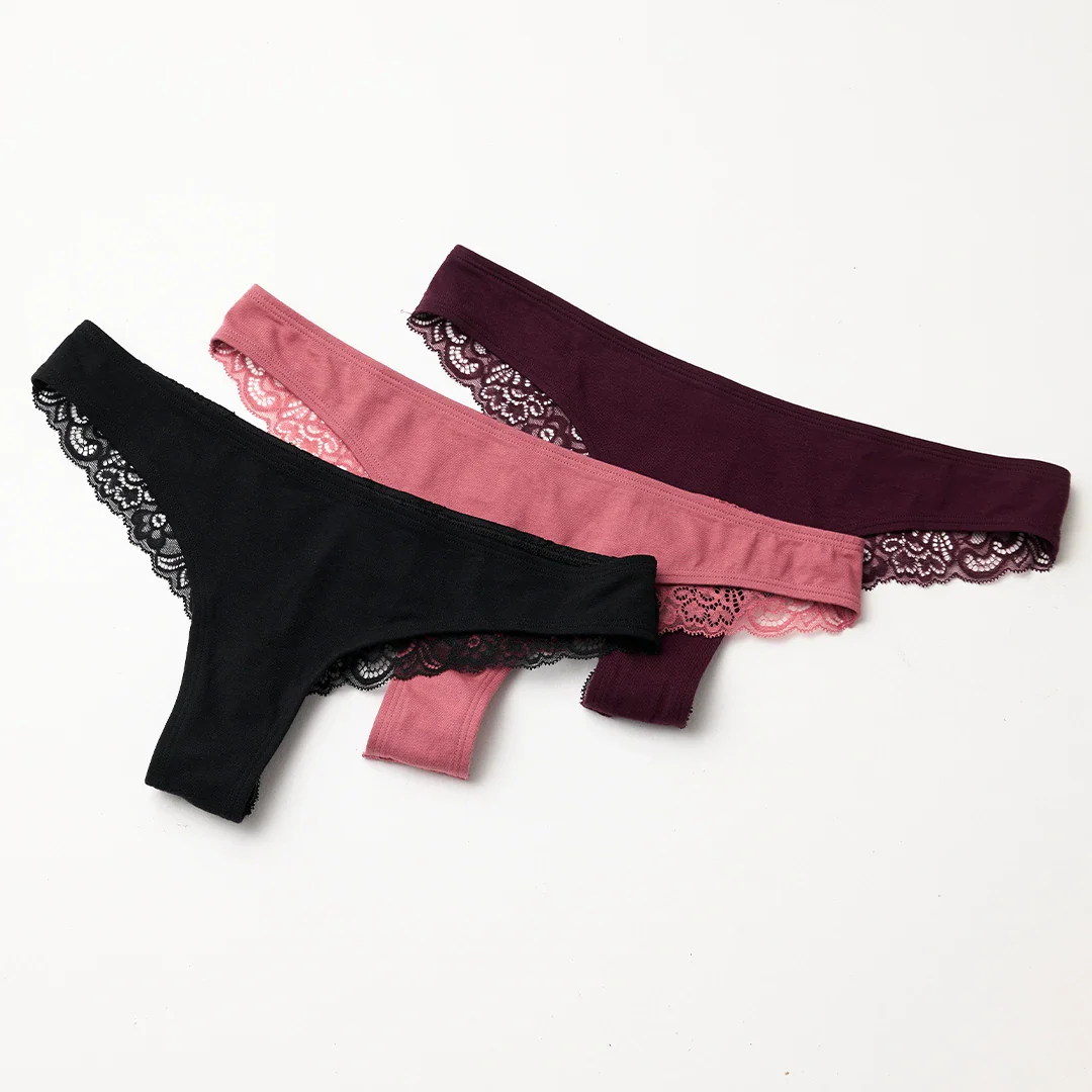 Tangas mit Spitze back ass | Mix (Mauve/Weinrot/Schwarz) - Image 5